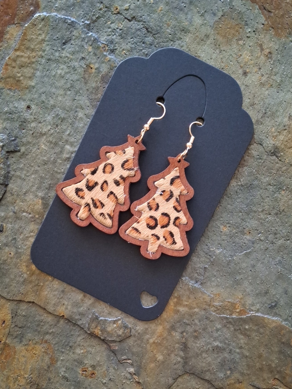 Leopard Print Horse Hair Wooden Tree Earrings